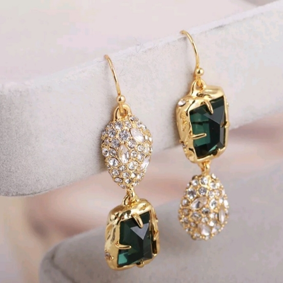 Jewelry - Alexis Bittar Emerald Drop Earring Dipped in Fine 14k Gold Embellished Crystals